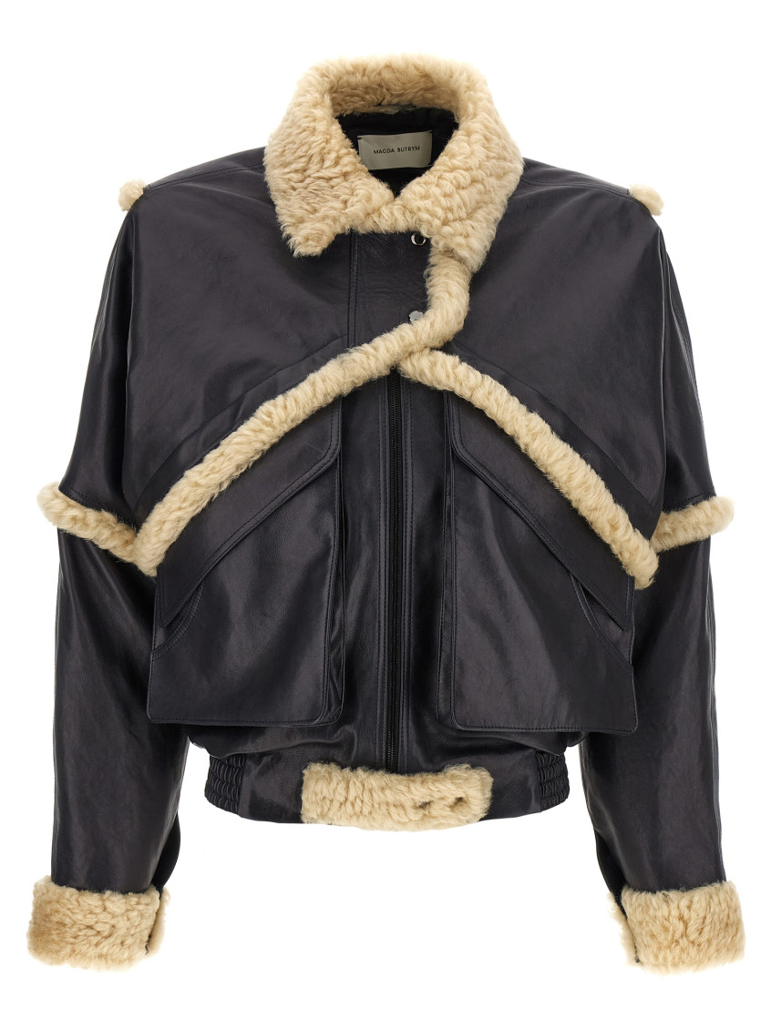 Magda Butrym Leather Jacket With Unique Fur Insert In Black