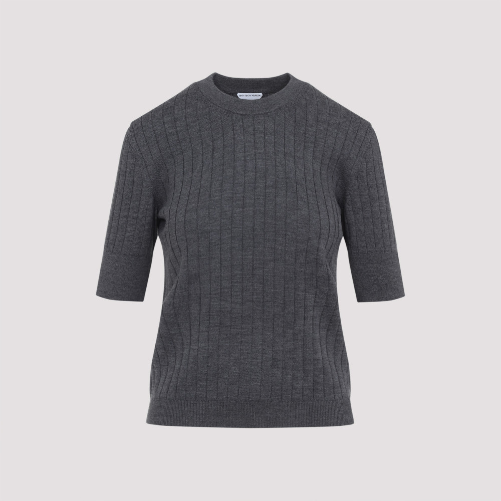 Bottega Veneta Womens Anthracite Ribbed Round-neck Wool Top In Blue