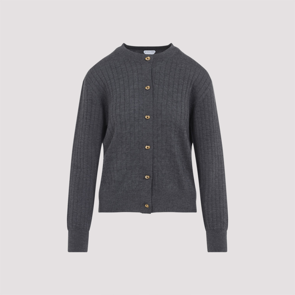 Bottega Veneta Grey Ribbed Knit Cardigan