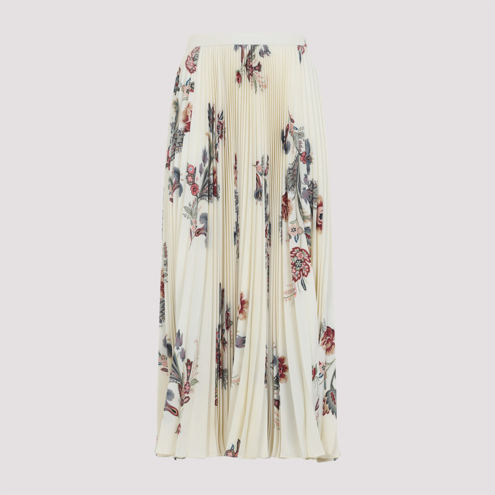 Etro Pleated Floral-print Skirt In White