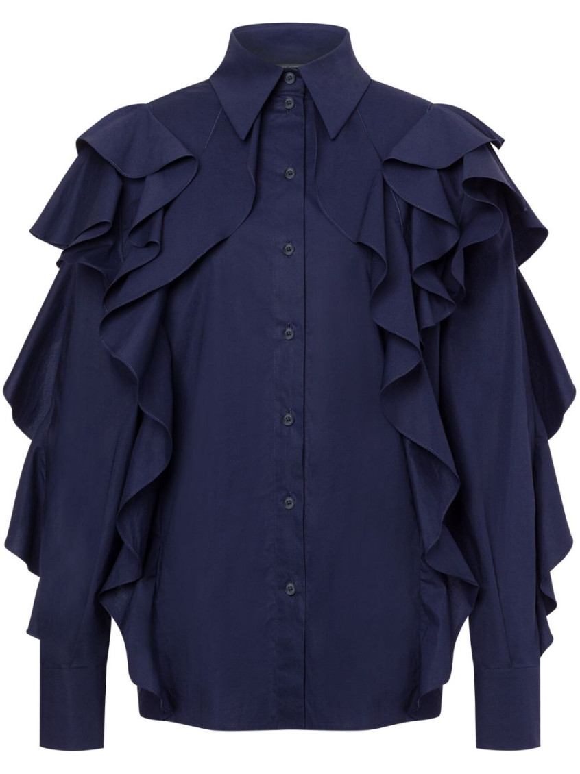 Alberta Ferretti Stretch-cotton Ruffled Detailing In Blue
