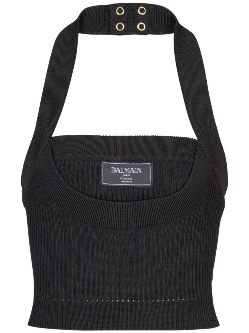 Balmain Ribbed Knit Halterneck Top