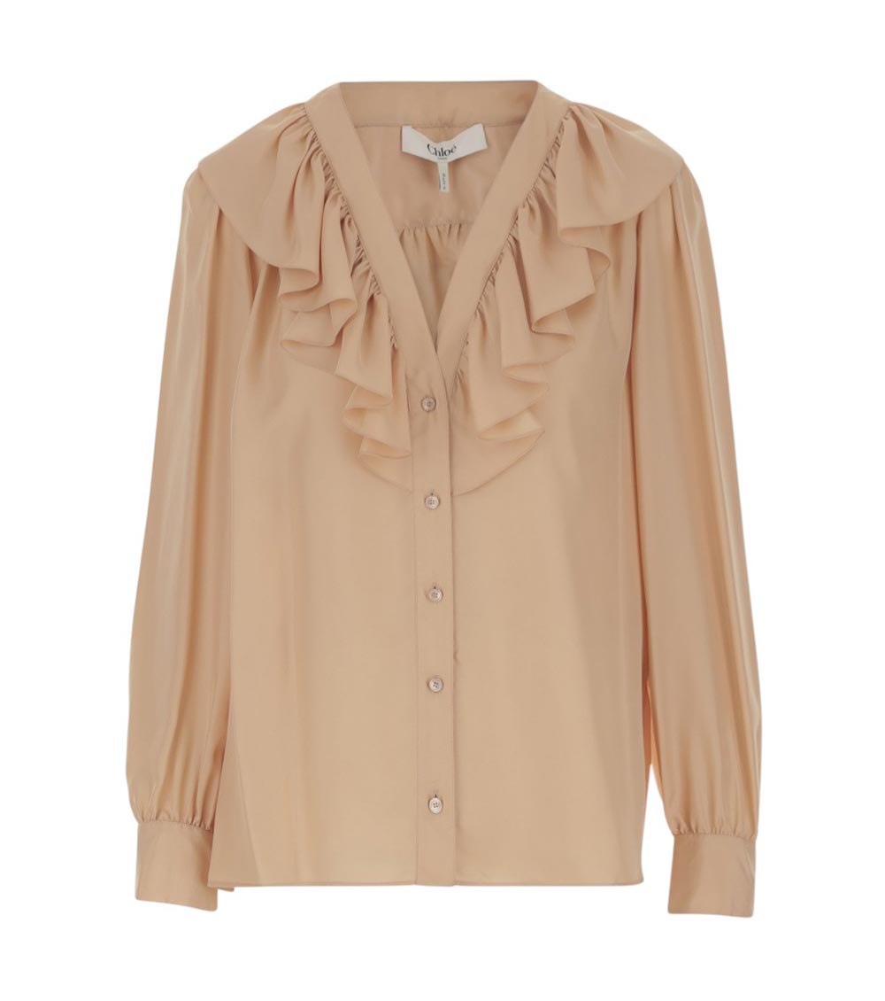 Chloé Silk Shirt With Rouches In Brown