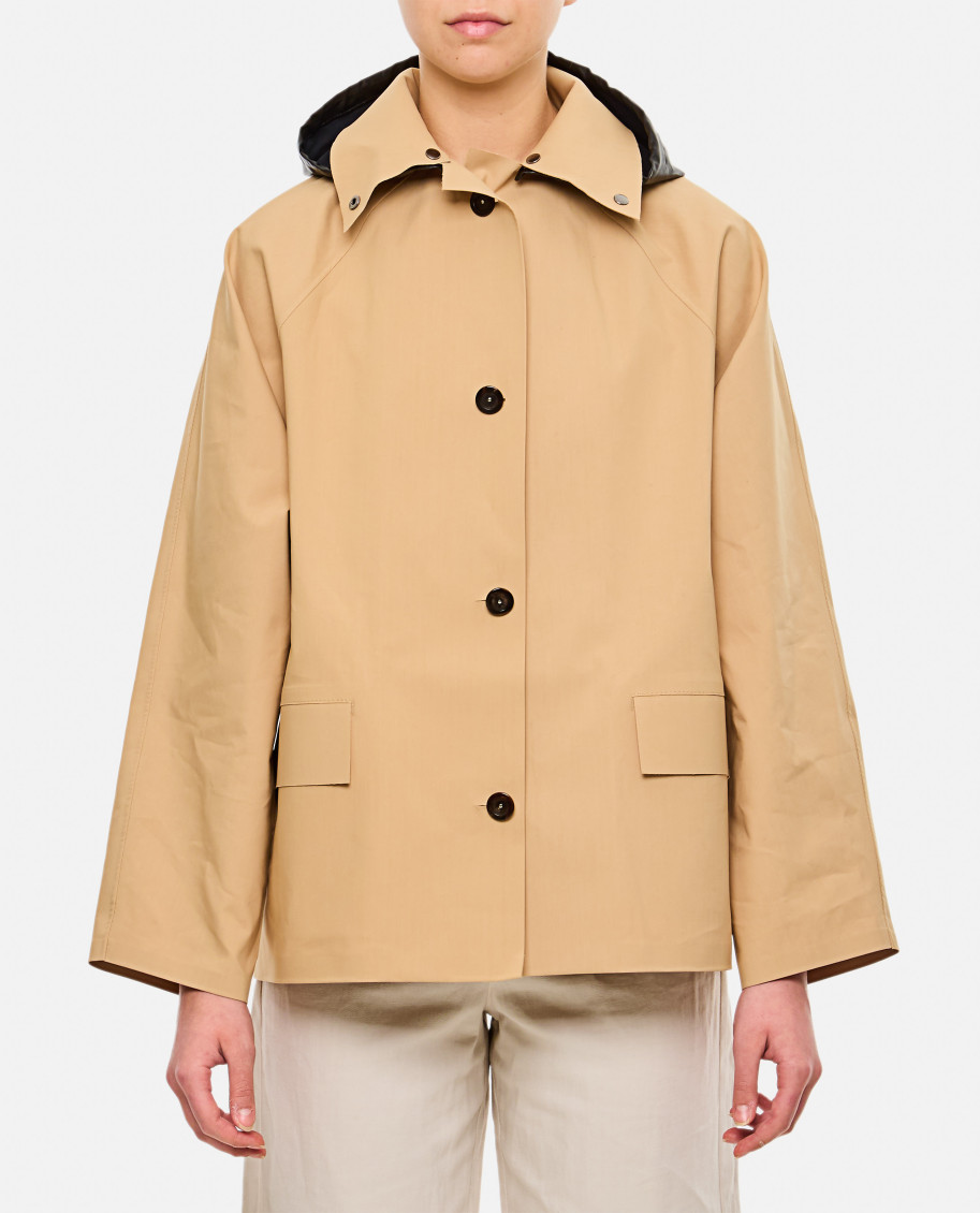 Kassl Editions Short Beige Trench Coat With Removable Hood In Neutral