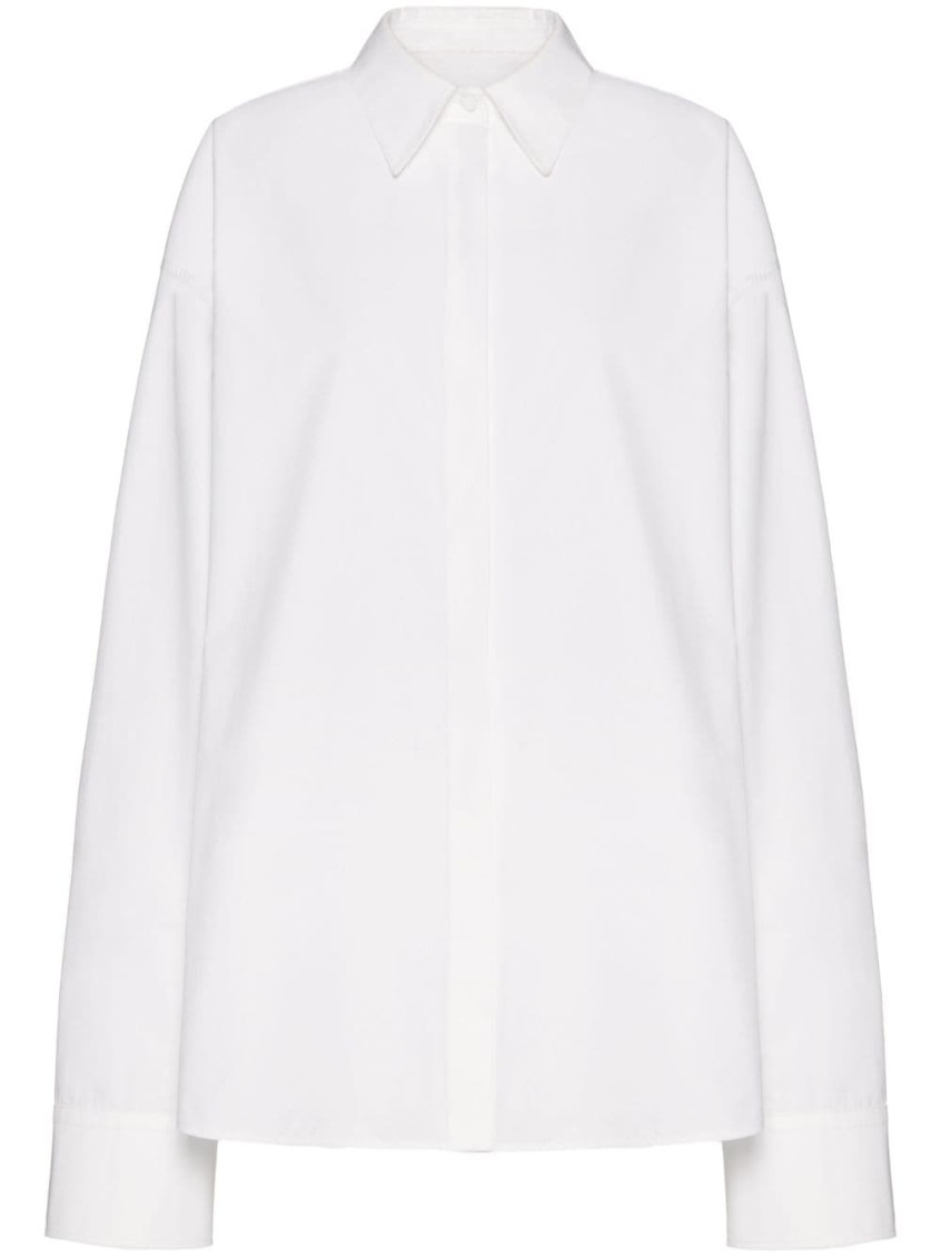 Valentino White Compact Popeline Cotton Shirt In White