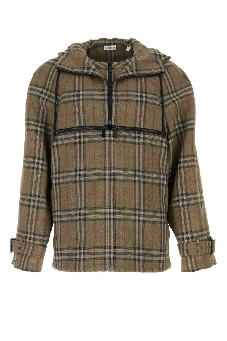 Burberry Half-zip Jacket With Check Pattern In Silk Blend Men