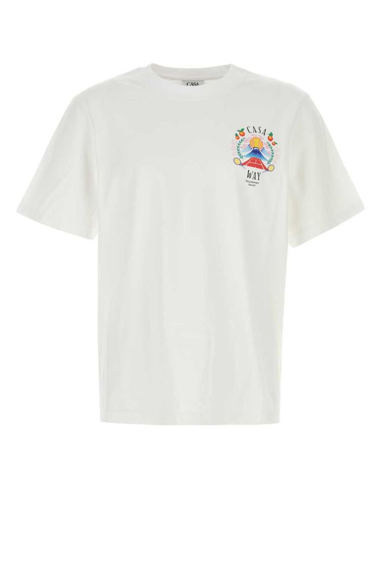 Casablanca T-shirt Girocollo Con Logo Sul Fronte In Cotone Bianca Uomo