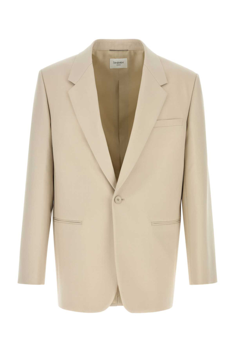 Saint Laurent Men Sand Wool Blazer In Neutral