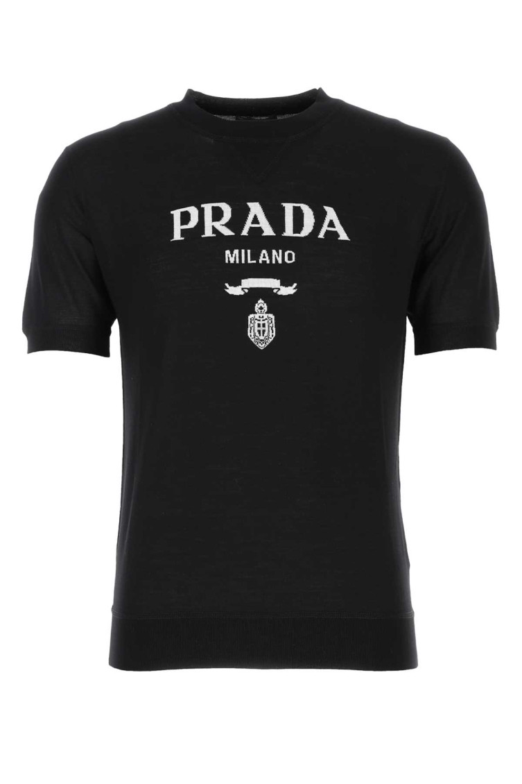 Prada Logo Intarsia Wool Sweater In Black
