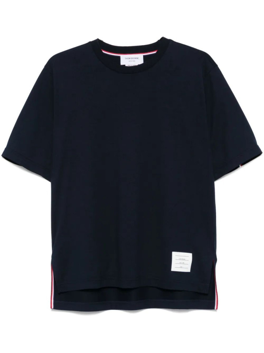 Thom Browne Blue T-shirt With Logo Patch In Stretch Wool Man In Blue