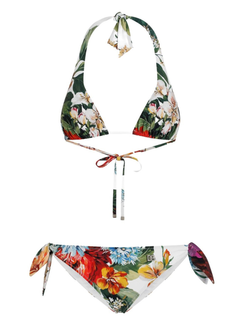 Dolce & Gabbana Flower-print Padded Triangle Bikini In Multi