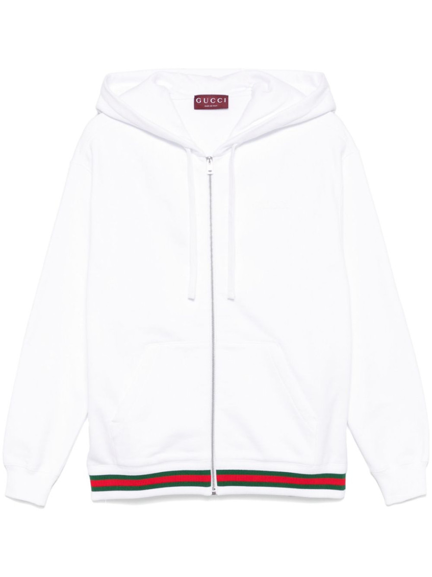 Gucci White Sweatshirt With Logo Imprinted On The Front And Web Detail On The Edge In Cotton Man