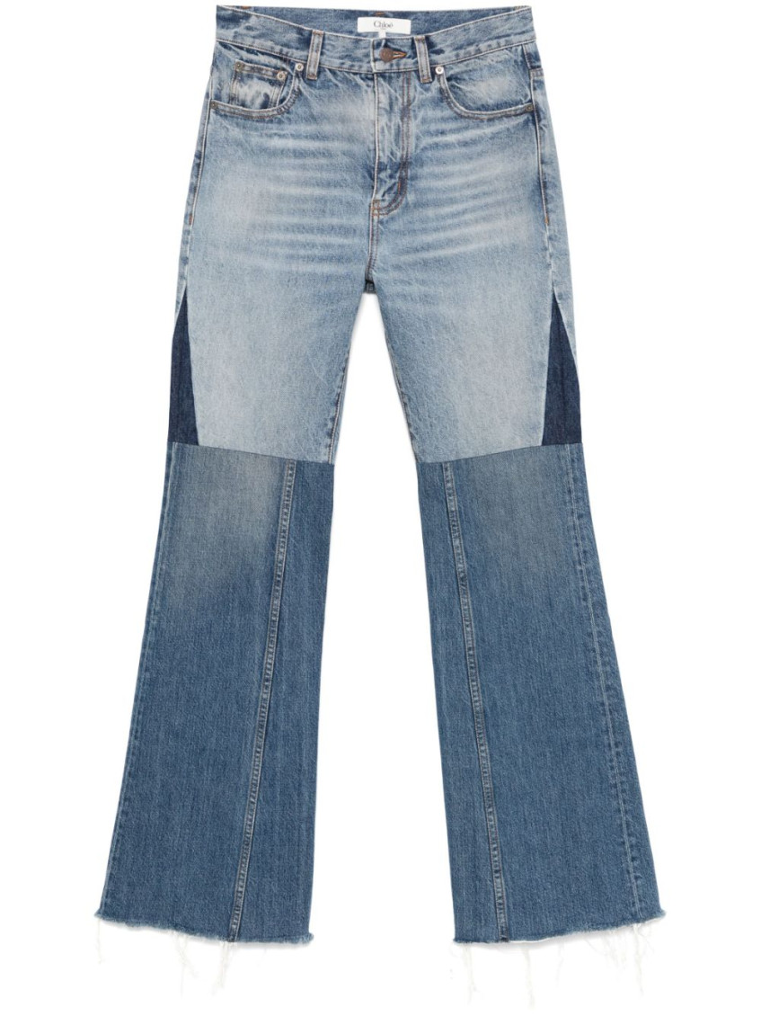 Chloé Patchwork Rigid High-rise Flared-leg Jeans In Blue