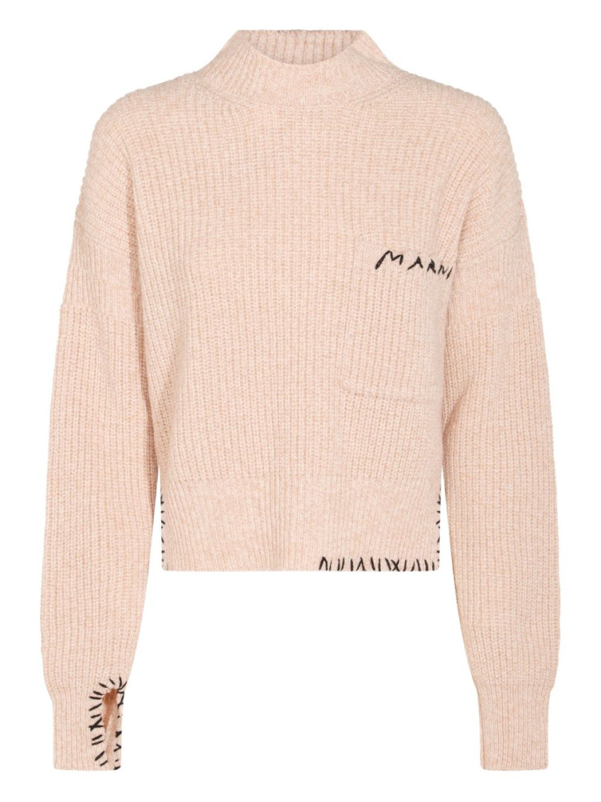 Marni Ribbed Knit Crewneck Dropped Shoulders In Neutral