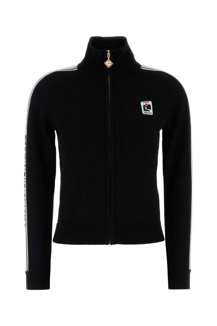 Casablanca Wool Cardigan With High Collar And Stripes In Black