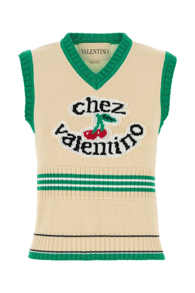Valentino Cotton Vest With Ribbed Trim And Striped Pattern In Brown