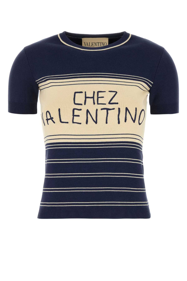 Valentino Garavani Women Navy Blue Cotton Sweater In Blue