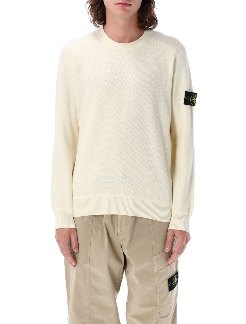Stone Island Turtleneck Ribbed Wool Sweater In Neutral