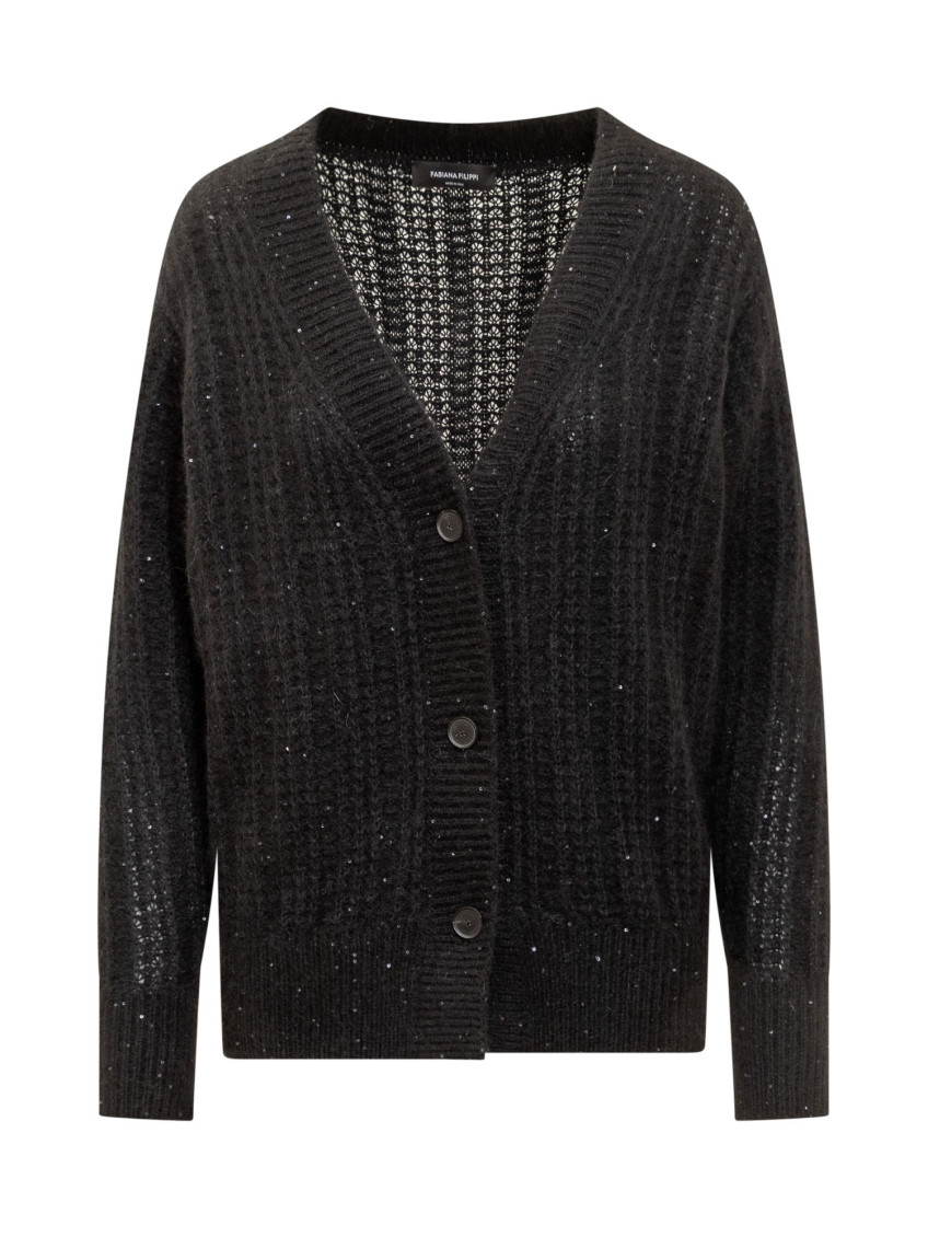 Fabiana Filippi Black Knitted V Neck Cardigan for Women Online