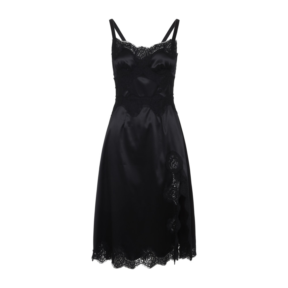 Dolce & Gabbana Black Stretch Satin Slip Dress In Black