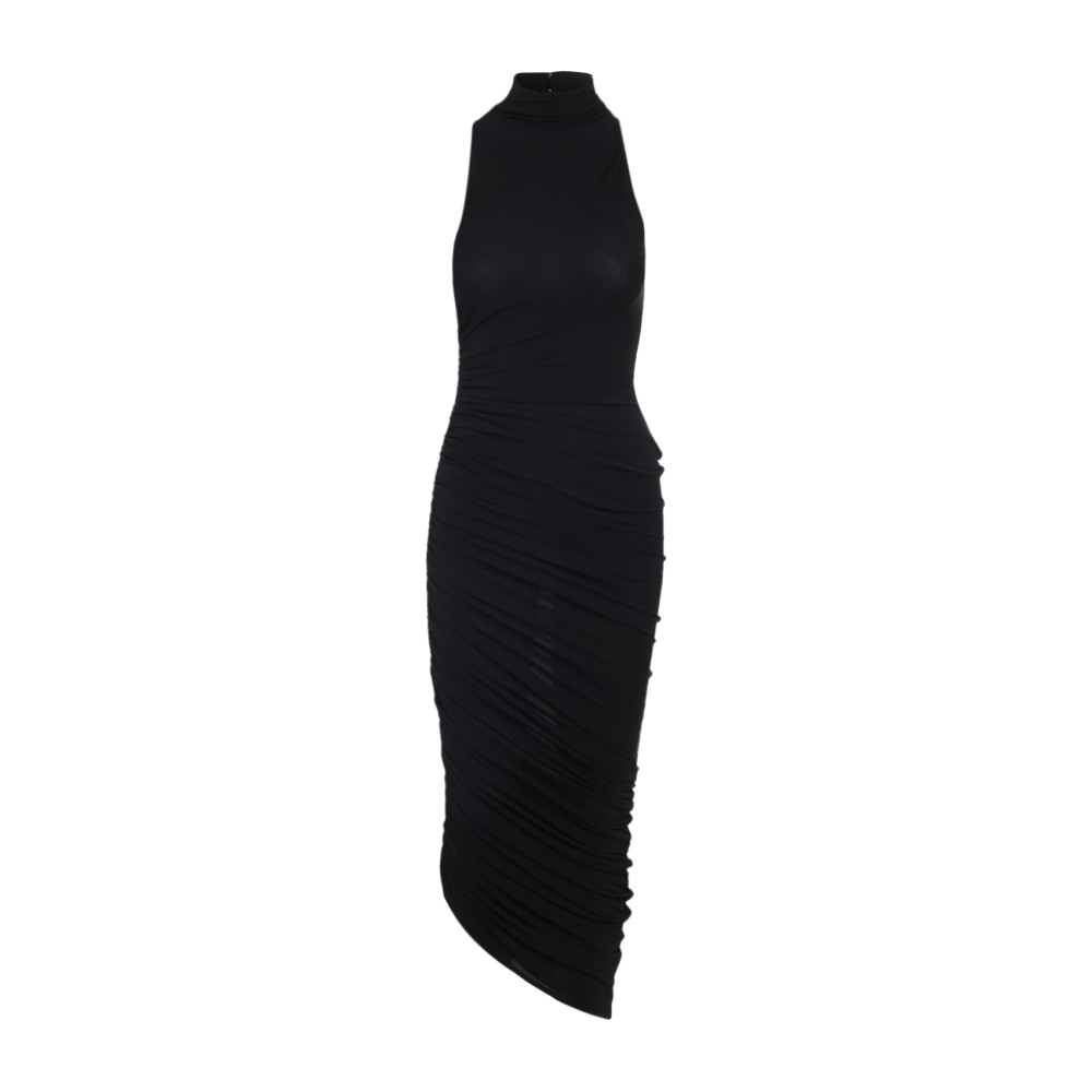 Jacquemus The Piazza Asymmetric Gathered Stretch-jersey Turtleneck Dress In Black