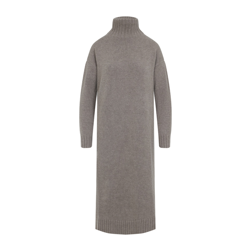 Max Mara High Turtleneck Cashmere Midi Dress In Gray