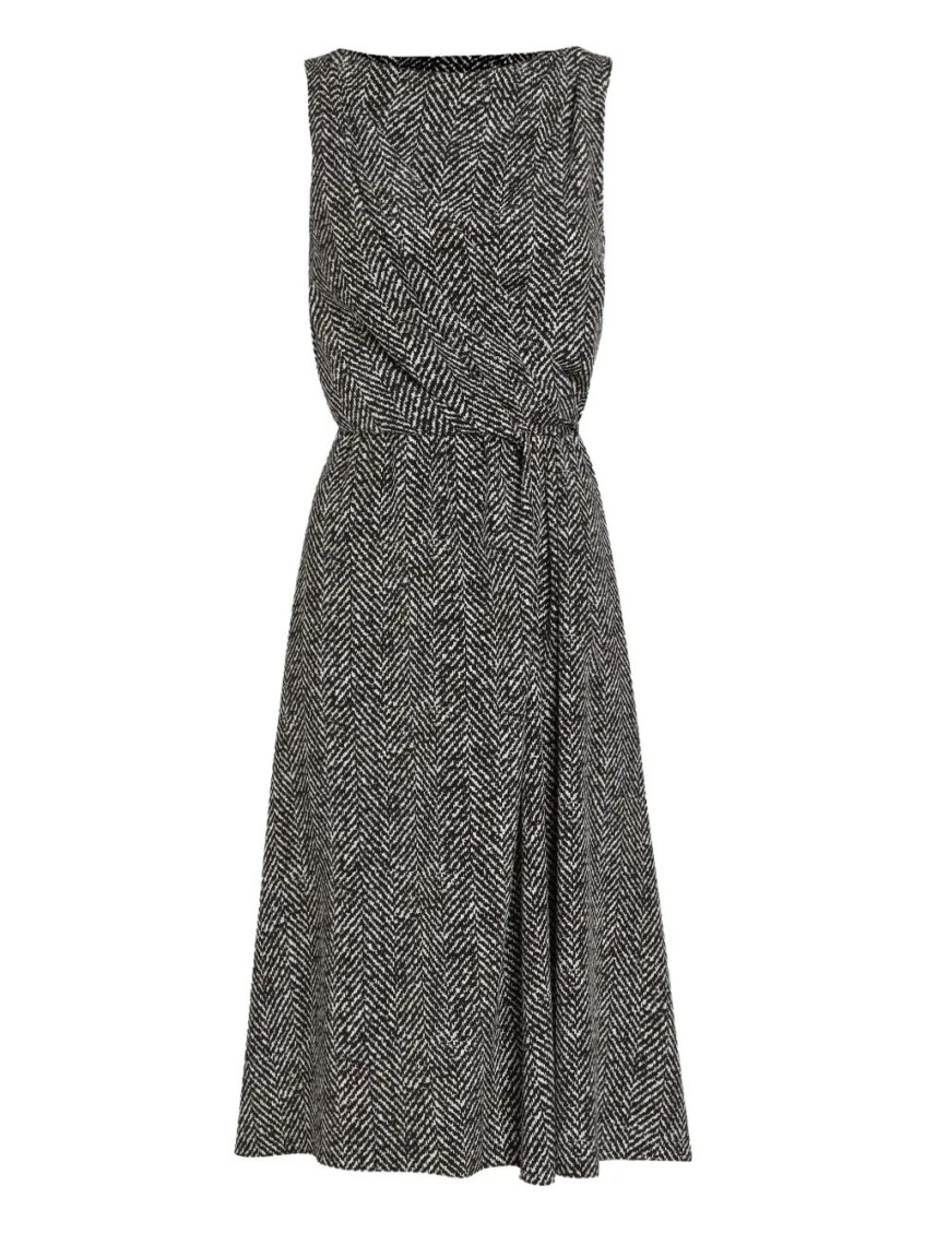 Dolce & Gabbana Heavy Crepe Dress With Chevron Print Dresses Grey In Gray