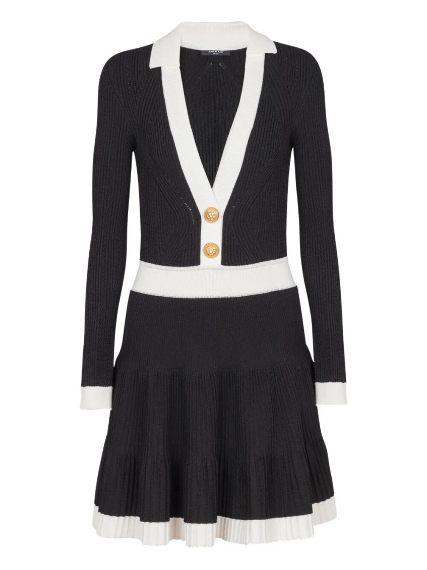Balmain Colorblock Twisted Cable Long Sleeve Sweater Dress In Black
