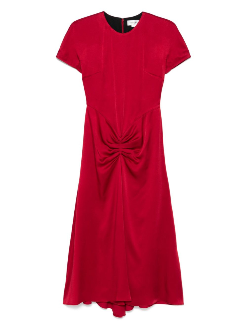 Victoria Beckham Red Draped Satin Midi Dress In White