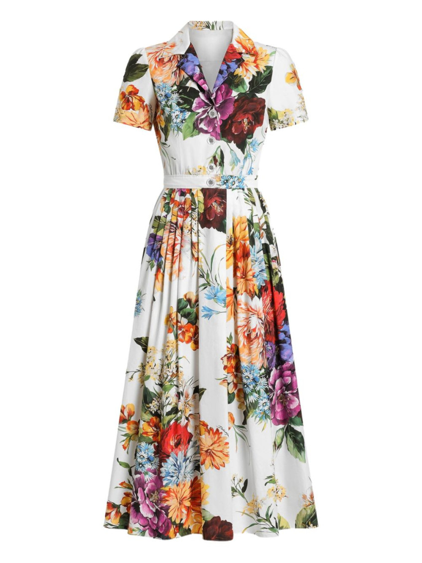 Dolce & Gabbana Pleated Floral-print Cotton-poplin Midi Dress In Multi