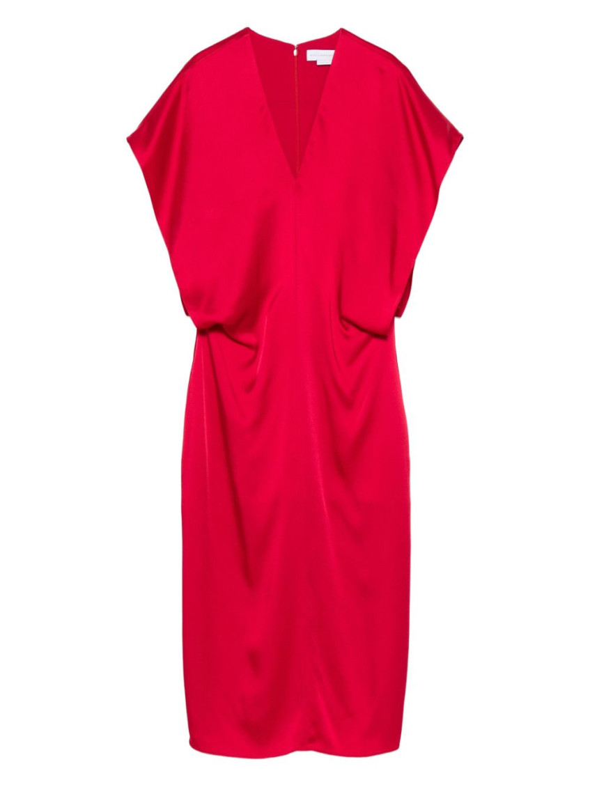 Stella Mccartney Draped Sleeves V-neck Midi Dress In Red