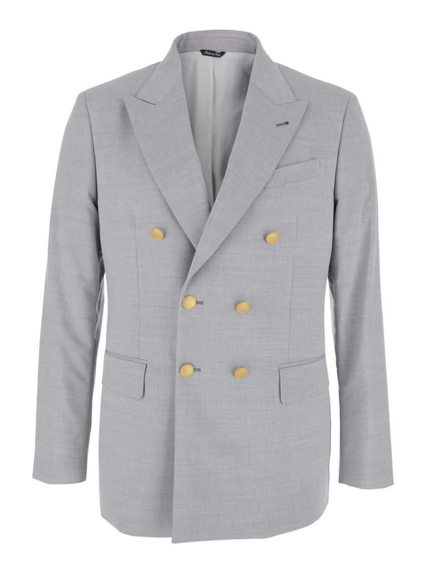 Reveres 1949 Grey Double Breasted Blazer In Gray