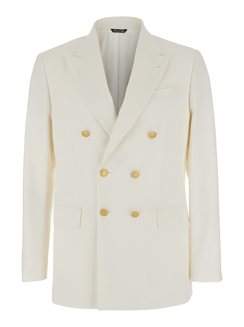 Reveres 1949 White Double Breasted Blazer In White