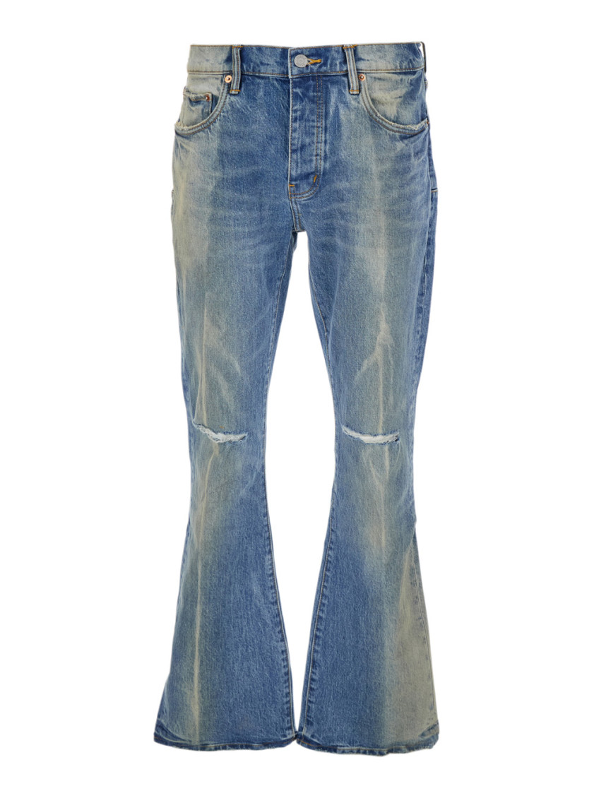 Purple Brand Blue Flared Jeans With Logo Patch On The Rear And Faded Effect In Blue