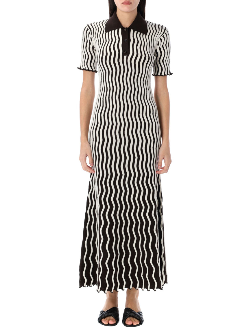 Bottega Veneta Brown Ribbed Wool-blend Midi Dress In Multi