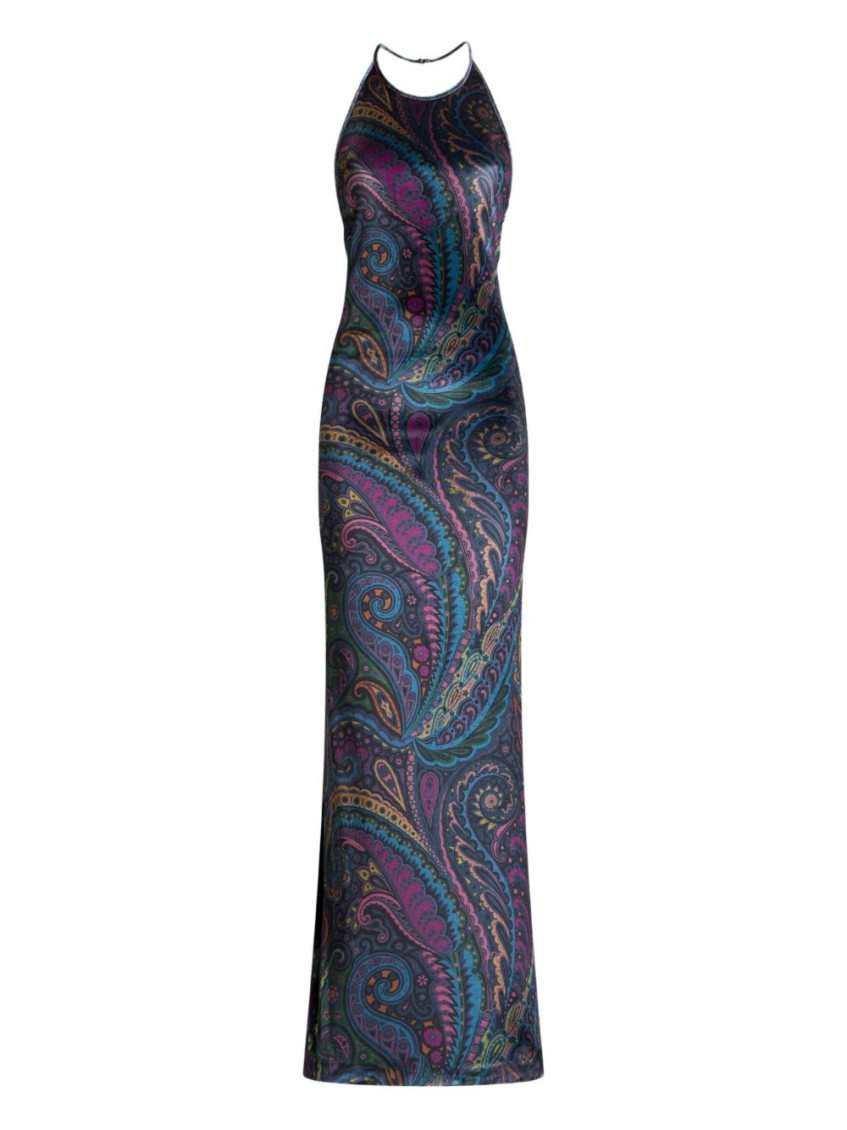 Etro Paisley-print Halterneck Maxi Party Dress In Black
