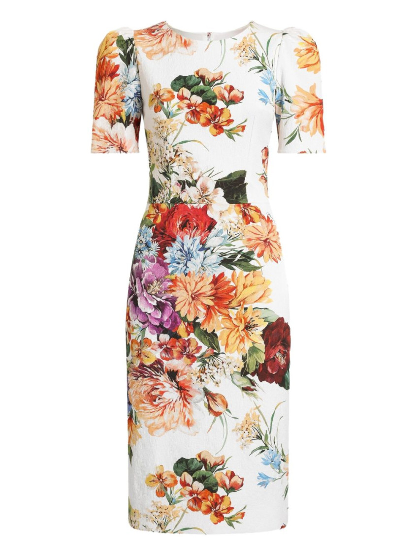Dolce & Gabbana Midi Dress In Cretonne With A Bouquet Print In Multi