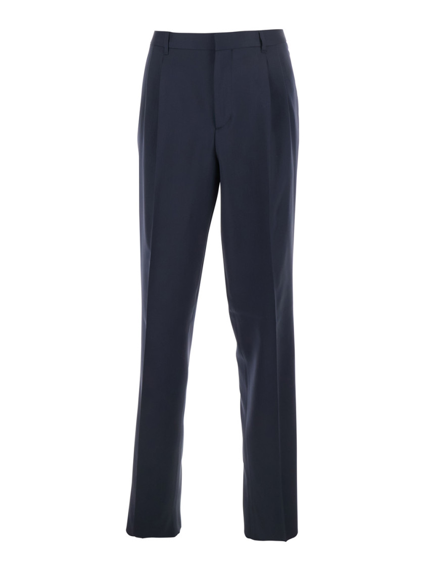 Lardini Navy Blue Pleated Wool Trousers In Blue