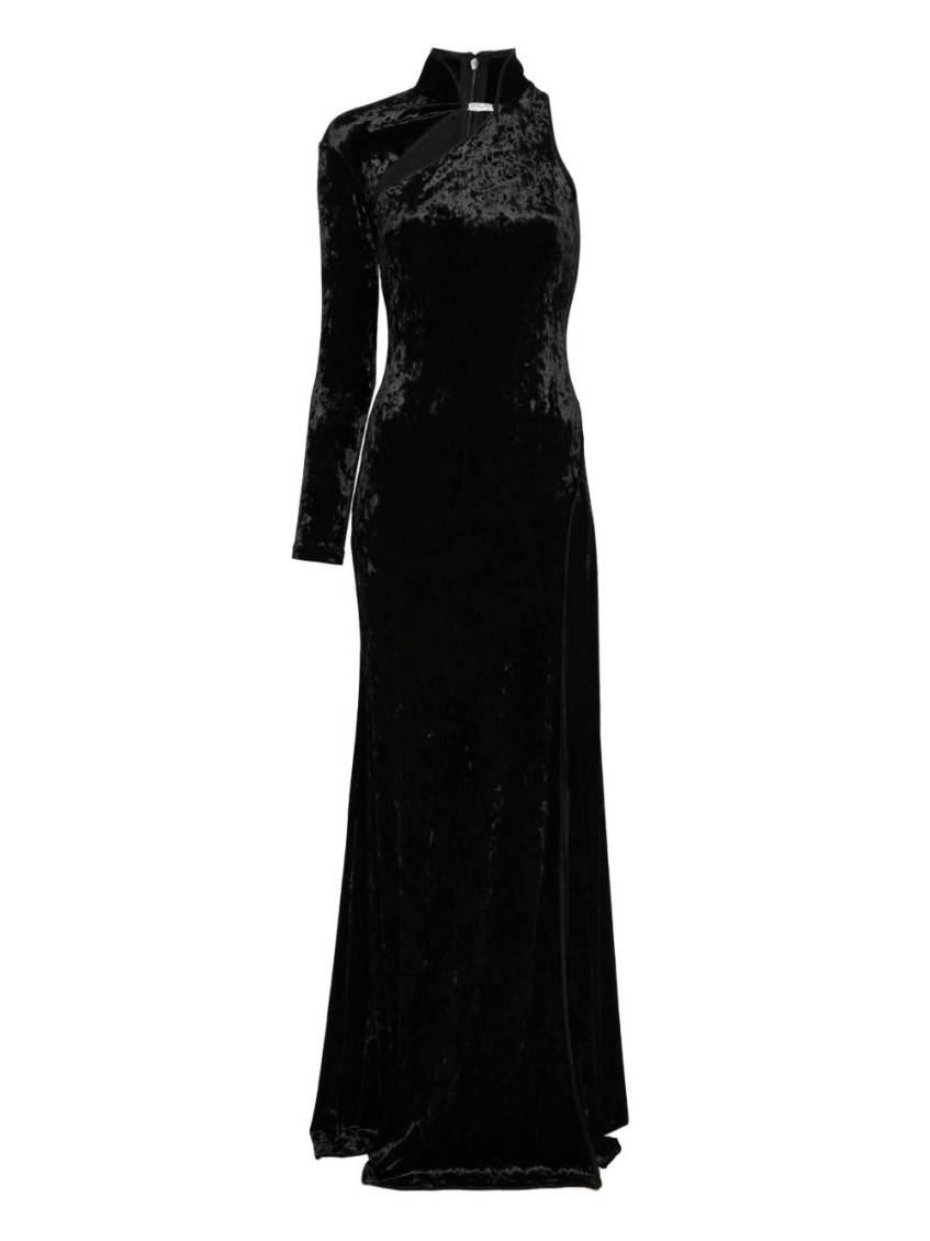Versace Jeans Couture Asymmetrical Black Velvet Evening Dress In Black