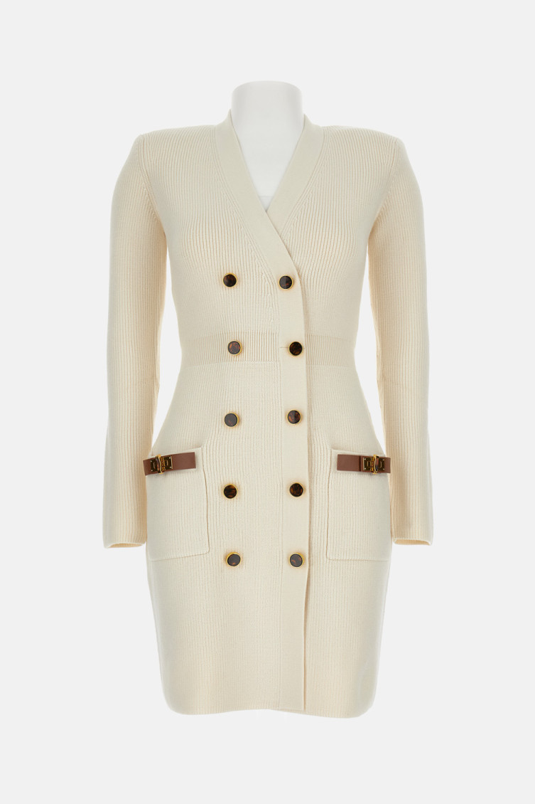 Elisabetta Franchi White Mini Dress In Neutral