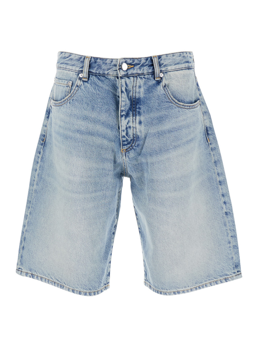 Icon Denim Light Blue Bermuda Pants With Wide Leg And Logo Patch On The Rear In Blue