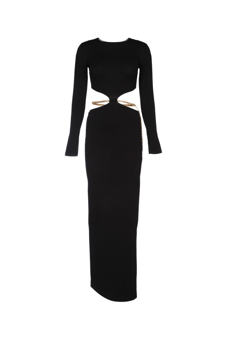Elisabetta Franchi Crewneck Cut-out Maxi Dress With Gold Detail In Black