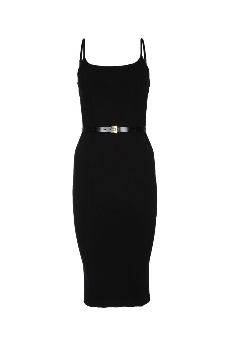 Elisabetta Franchi Knit Midi Dress With Spaghetti Straps And Belted Waist In Black