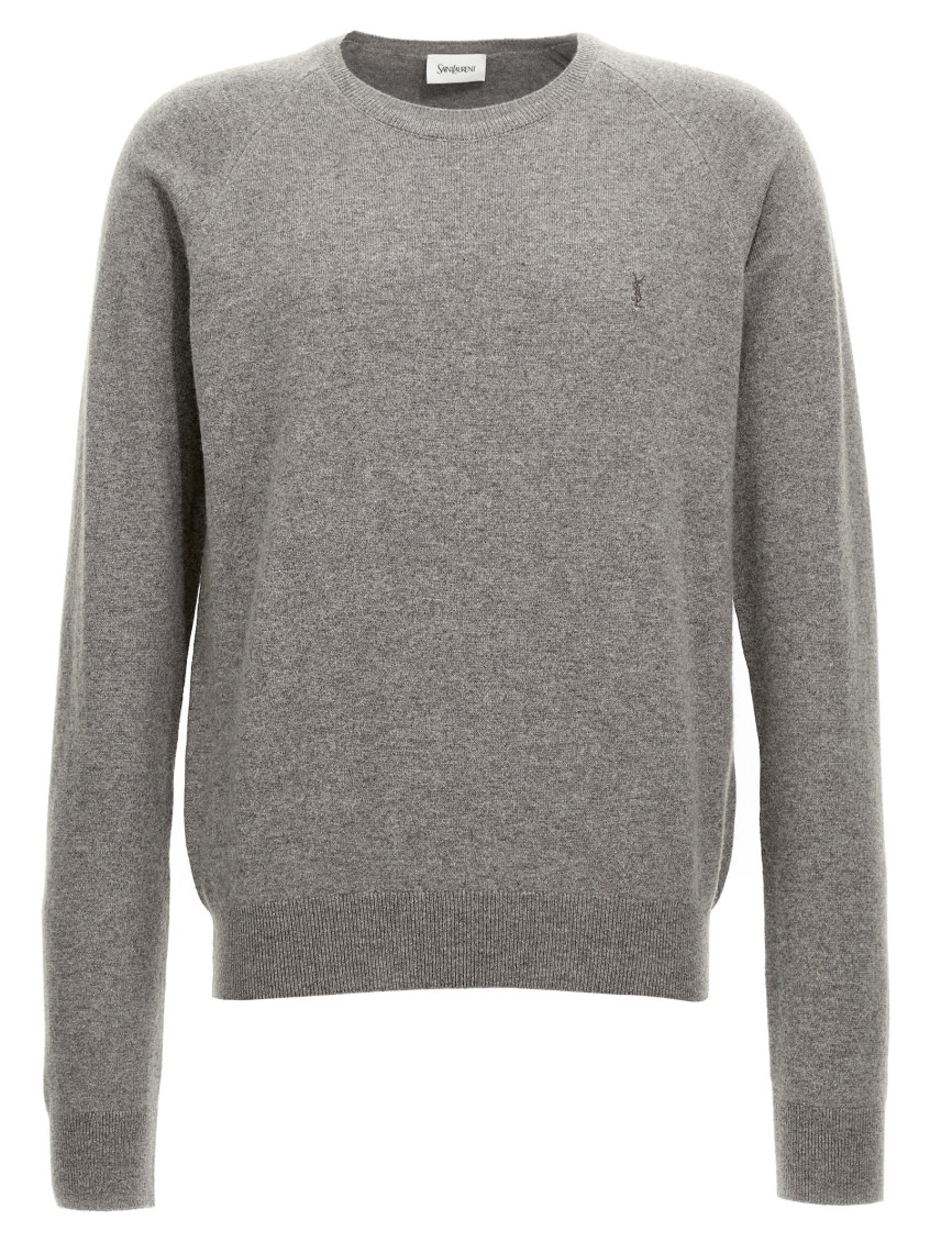 Saint Laurent Grey Crewneck Sweater With Cassandre In Cashmere Man In Grey