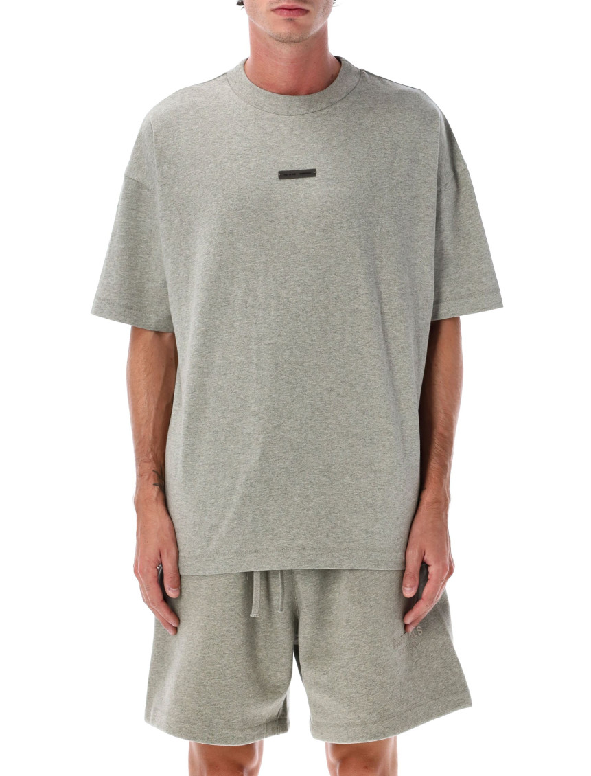 Fear Of God Long-sleeved T-shirt With Ribbed Crew Neck And Signature Logos In Gray