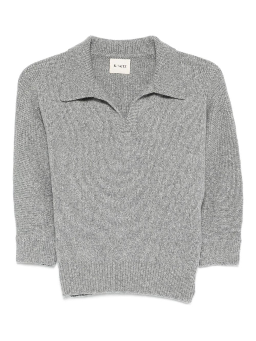 Khaite Grey Long Sleeves Wool Polo In Gray