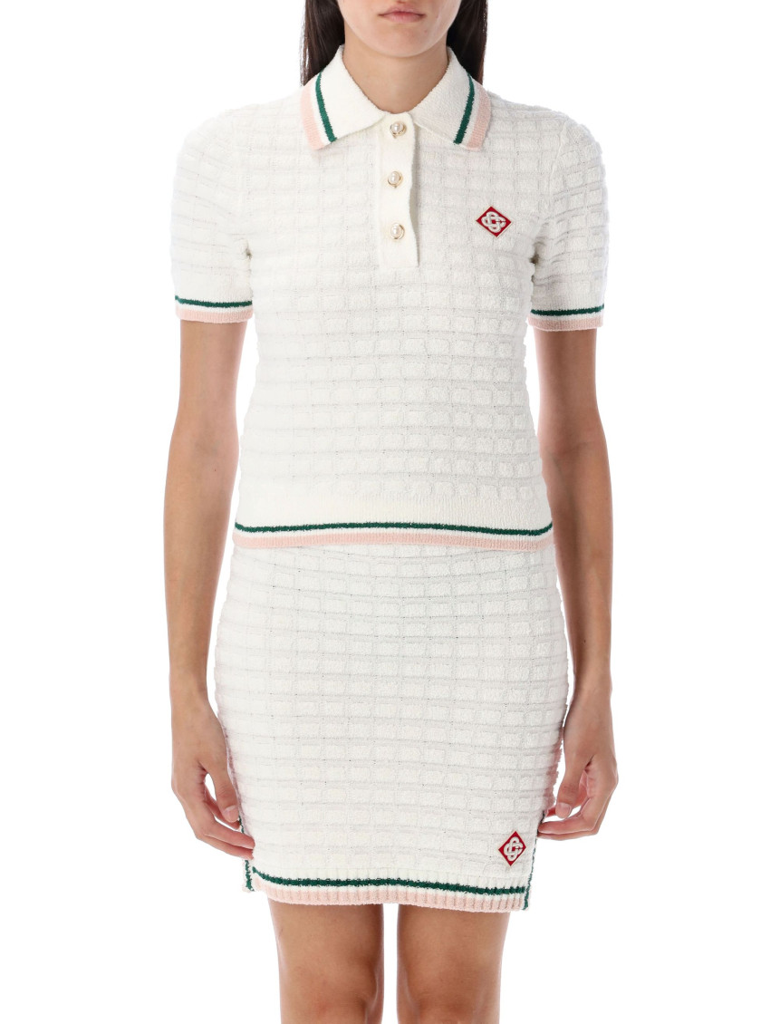 Casablanca Textured Cotton Polo Shirt With Contrast Collar In White