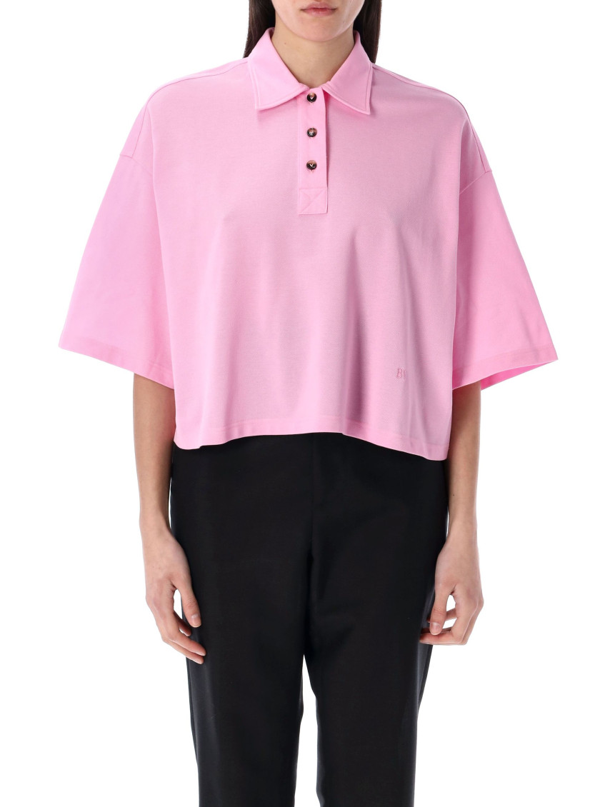 Bottega Veneta Cropped Cotton Polo Shirt In Pink