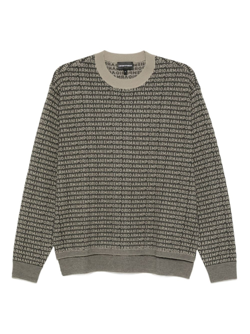 Emporio Armani Wool Crewneck Jumper With Ribbed Cuffs In Multi