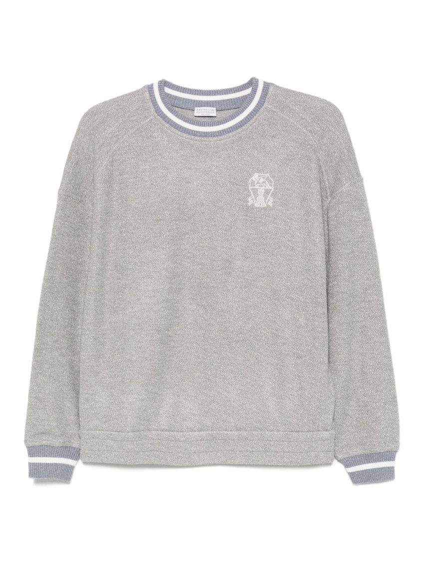 Brunello Cucinelli Grey Embroidered Logo Sweatshirt In Gray